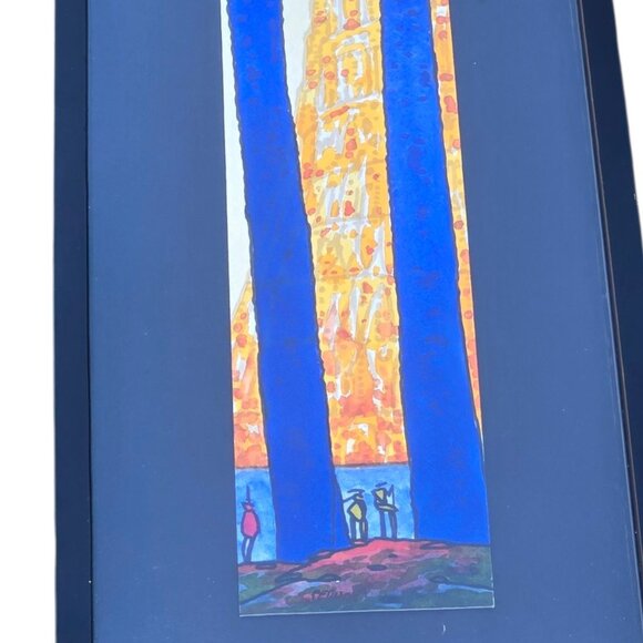 Nicola Perucca Framed Watercolor An Ancient City 2006 Wall Art 16 inch Blue Tree - Picture 5 of 16